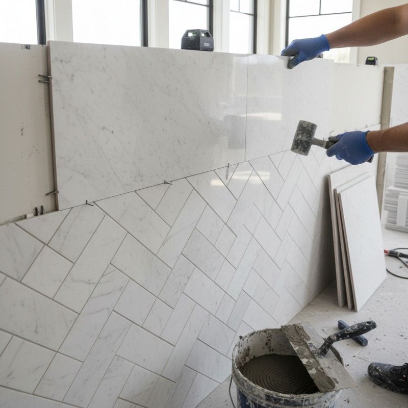 White Marble Tile Installation in Alpharetta, GA